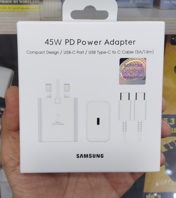 شارژر سامسونگ 45 وات سه پین با کابل اصل ویتنام سریال یکی